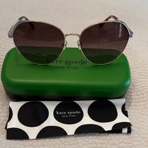 Kate Spade Blue and Gold Sunglasses with Green Case